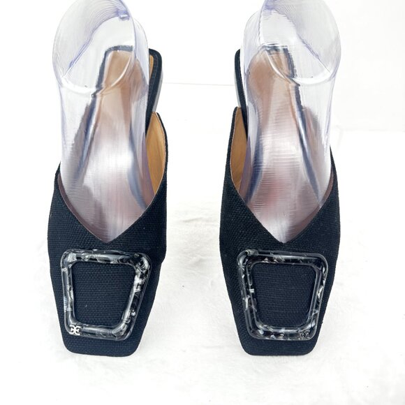 Sam Edelman New York Women's 8.5 Lavina Black Linen Buckle Square Toe Mule Slide - Picture 2 of 11
